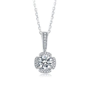 Vintage Luxury 925 Sterling Silver Large Moissanite Diamond Pendant Engagement Round Gemstone Setting Wedding Party Necklace